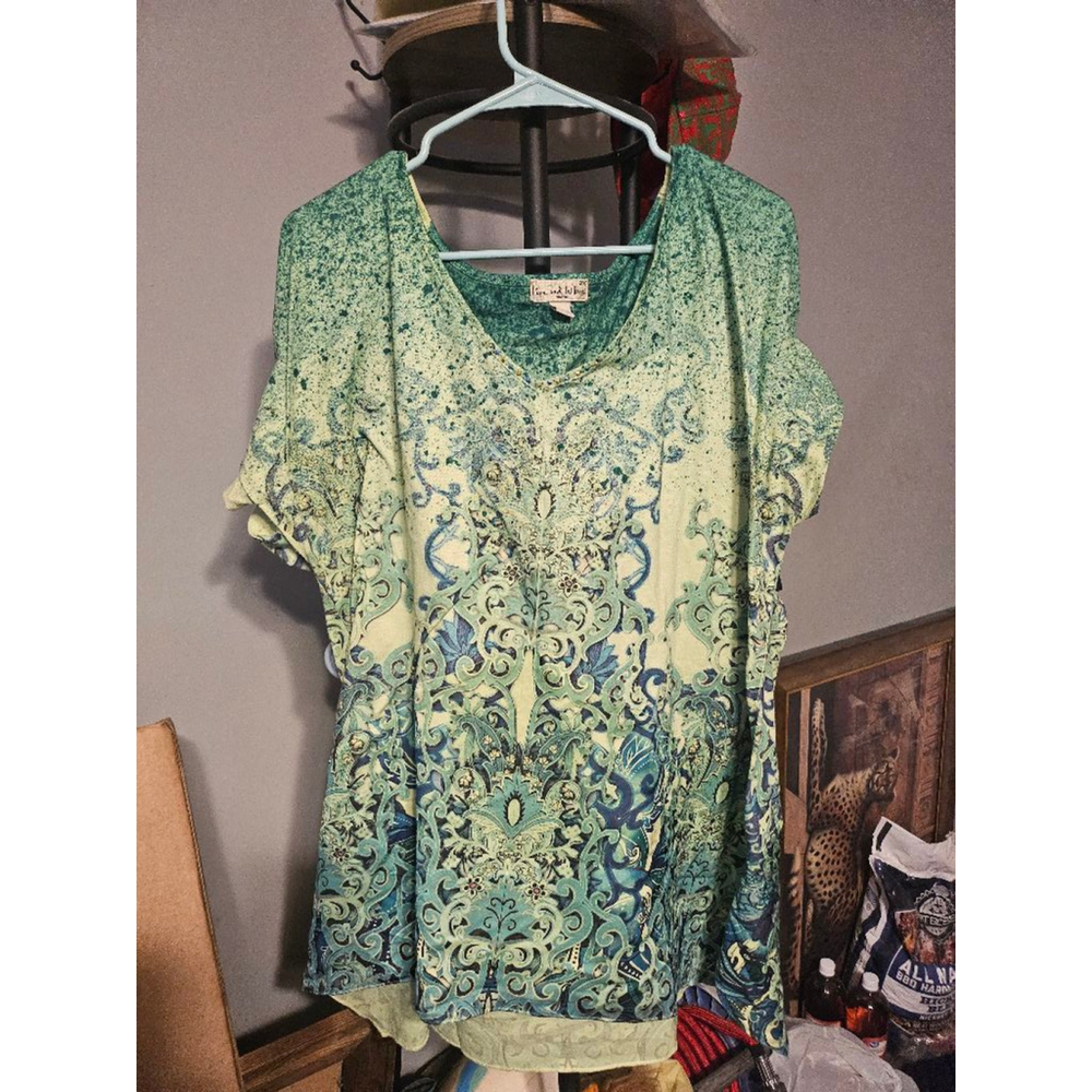 Women's Live and Let Live Green Blue Blouse 2X